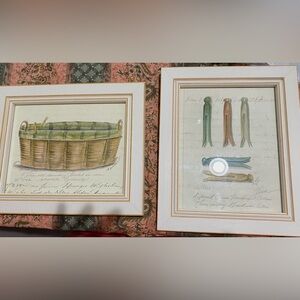 Two Laundry Pictures “Laundry Pins” & Laundry Basket”.  2001 Signed Spidner. EC